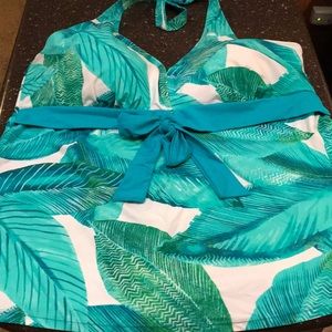 Avenue Swim teal and white leaf bathing suit top